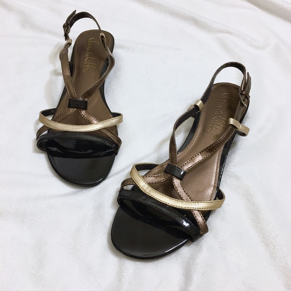 Sam & Libby Black / Metallic Gold Bronze Sandals